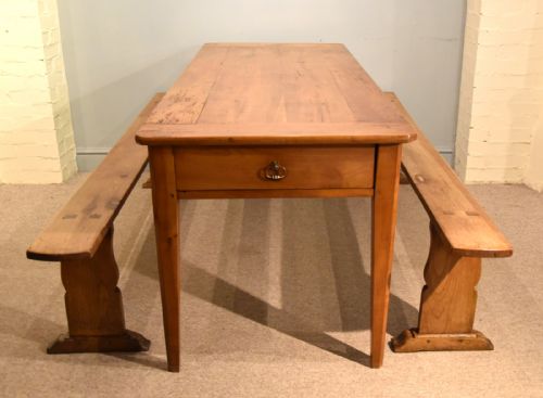 FRENCH CHERRY WOOD FARMHOUSE TABLE AND BENCHES - ADDITIONAL PHOTO 1