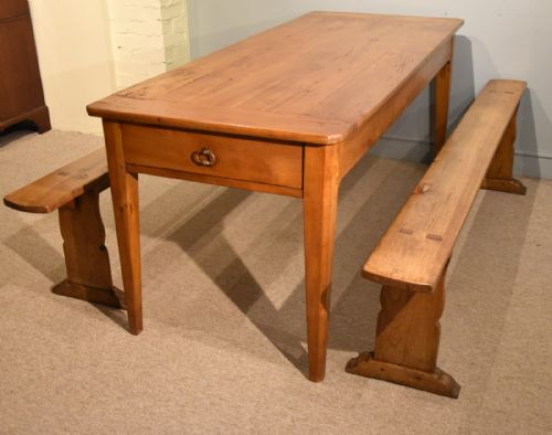 FRENCH CHERRY WOOD FARMHOUSE TABLE AND BENCHES - ADDITIONAL PHOTO 2