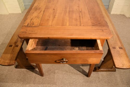 FRENCH CHERRY WOOD FARMHOUSE TABLE AND BENCHES - ADDITIONAL PHOTO 3