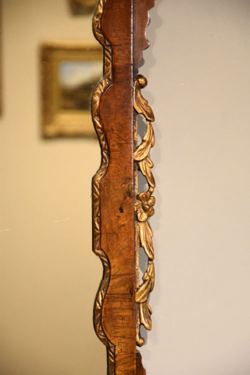 GEORGIAN VENEERED WALNUT PARCEL GILT FRETWORK WALL MIRROR - ADDITIONAL PHOTO 1