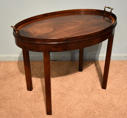 GEORGE III MAHOGANY CROSS BANDED OVAL TRAY ON STAND - ADDITIONAL PHOTO 1