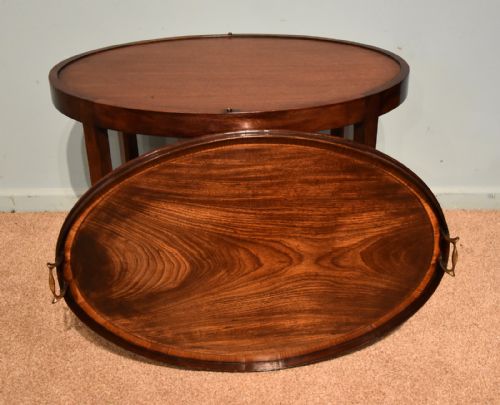 GEORGE III MAHOGANY CROSS BANDED OVAL TRAY ON STAND - ADDITIONAL PHOTO 2