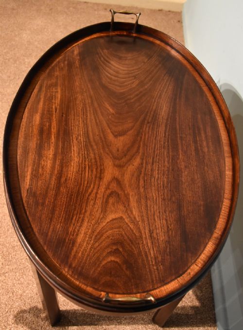 GEORGE III MAHOGANY CROSS BANDED OVAL TRAY ON STAND - ADDITIONAL PHOTO 4
