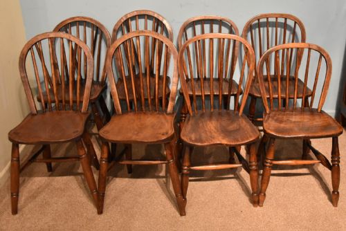 set of eight victorian ash and elm kitchen dining chairs - CATEGORY: ANTIQUE CHAIRS - DATED VICTORIAN