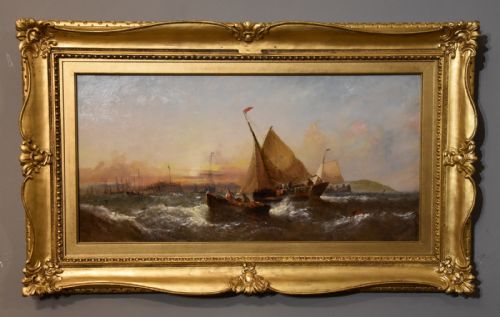 OIL PAINTING BY WIILIAM CALLCOTT KNELL EVENING FRENCH BOATS OFF THE DUTCH COAST - ADDITIONAL PHOTO 1