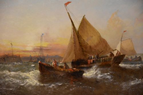 OIL PAINTING BY WIILIAM CALLCOTT KNELL EVENING FRENCH BOATS OFF THE DUTCH COAST - ADDITIONAL PHOTO 2