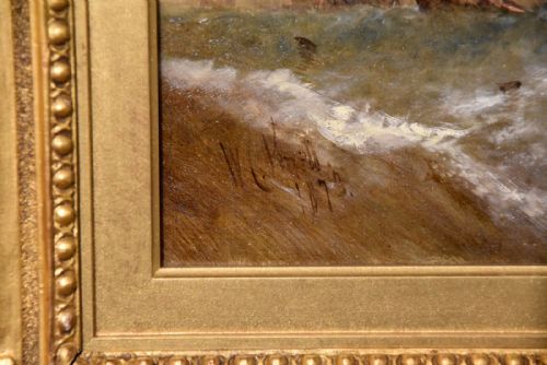 OIL PAINTING BY WIILIAM CALLCOTT KNELL EVENING FRENCH BOATS OFF THE DUTCH COAST - ADDITIONAL PHOTO 3