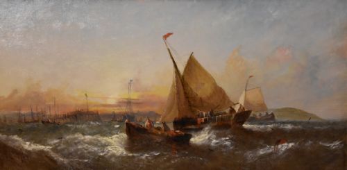 OIL PAINTING BY WIILIAM CALLCOTT KNELL EVENING FRENCH BOATS OFF THE DUTCH COAST - ADDITIONAL PHOTO 5
