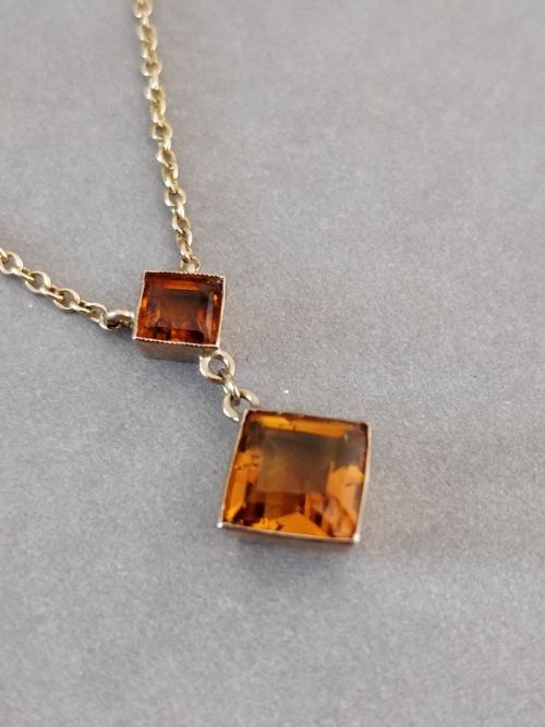 ART DECO 9CT GOLD NECKLACE PENDANT CITRINE - ADDITIONAL PHOTO 3