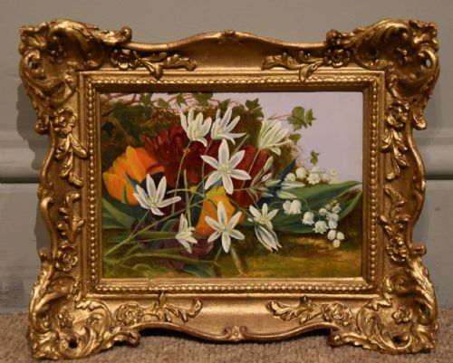 OIL PAINTING BY SOPHIE MARR PAIR TULIPS AND HAWTHORN - ADDITIONAL PHOTO 1