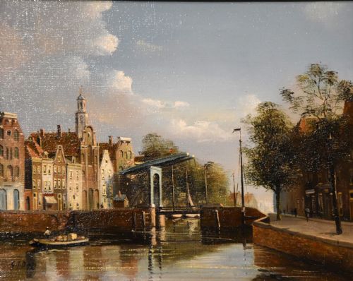 OIL PAINTING BY GEORGE JAN DISPO AN AMSTERDAM SWING BRIDGE - ADDITIONAL PHOTO 1