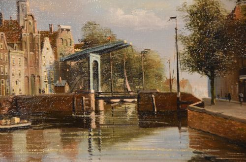 OIL PAINTING BY GEORGE JAN DISPO AN AMSTERDAM SWING BRIDGE - ADDITIONAL PHOTO 2
