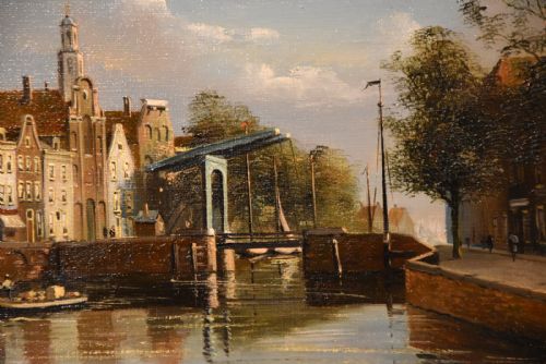 OIL PAINTING BY GEORGE JAN DISPO AN AMSTERDAM SWING BRIDGE - ADDITIONAL PHOTO 4