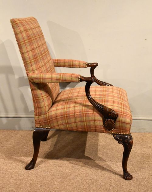 GEORGE I STYLE C1860 WALNUT GAINSBOROUGH ARMCHAIR - ADDITIONAL PHOTO 2