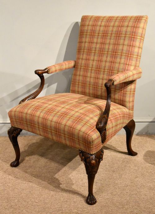 GEORGE I STYLE C1860 WALNUT GAINSBOROUGH ARMCHAIR - ADDITIONAL PHOTO 6