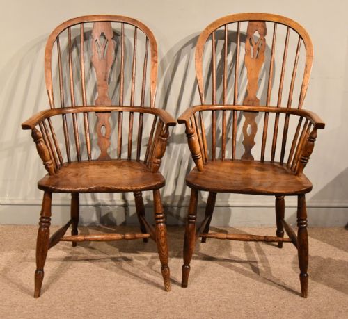 pair 19th century elm and ash armchairs - CATEGORY: ANTIQUE CHAIRS - DATED 19TH CENTURY