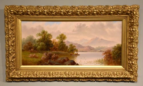 oil painting by daniel h winder a quiet spot for fishing - CATEGORY: ANTIQUE ART - DATED 1900