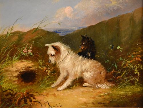 OIL PAINTING BY J LANGLOIS RABBITING - ADDITIONAL PHOTO 1