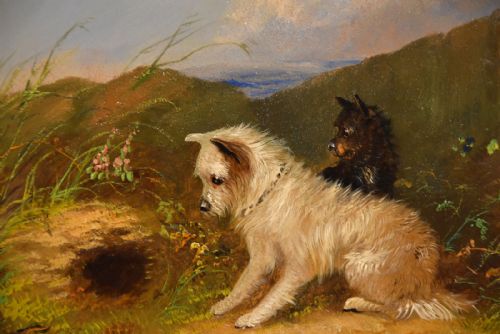 OIL PAINTING BY J LANGLOIS RABBITING - ADDITIONAL PHOTO 2