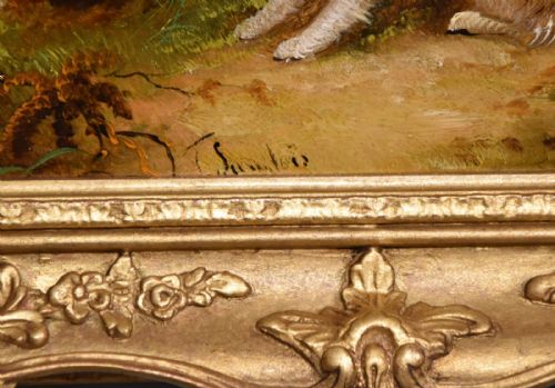 OIL PAINTING BY J LANGLOIS RABBITING - ADDITIONAL PHOTO 3