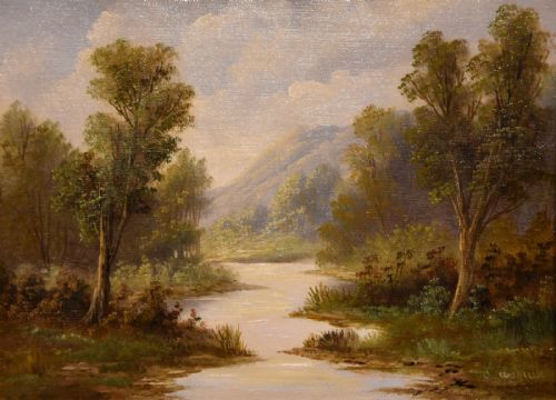OIL PAINTING BY A AUGUSTE A TRANQUIL RIVER LANDSCAPE - ADDITIONAL PHOTO 1