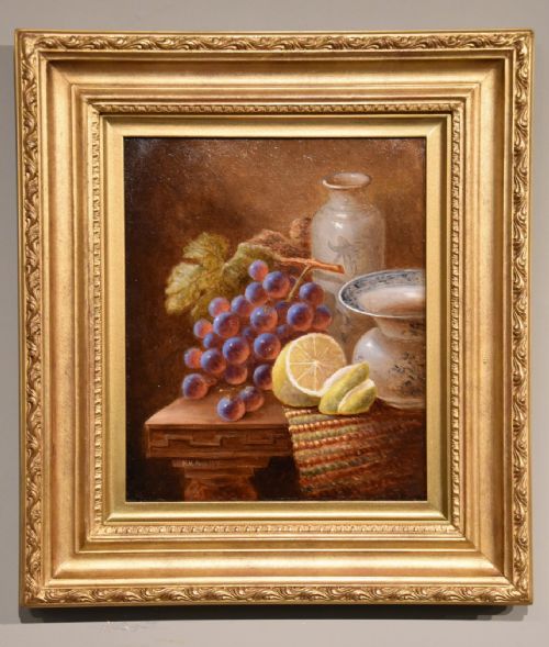 oil painting by henry maurice page lemons and grapes - CATEGORY: ANTIQUE ART - DATED 1870