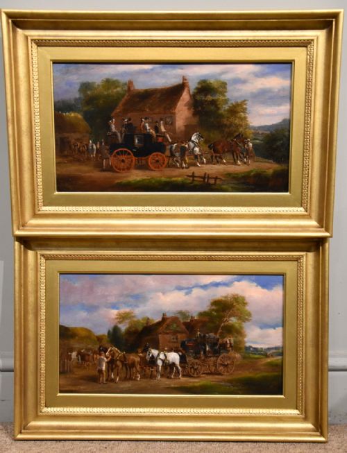 oil painting pair by herbert st john jones coaching scenes - CATEGORY: ANTIQUE ART - DATED 19TH CENTURY