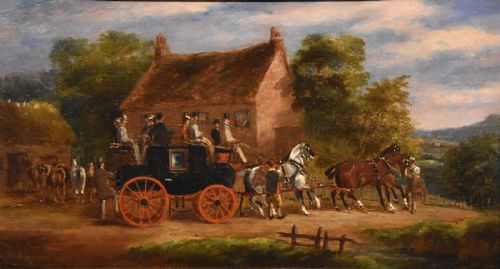 OIL PAINTING PAIR BY HERBERT ST JOHN JONES COACHING SCENES - ADDITIONAL PHOTO 2