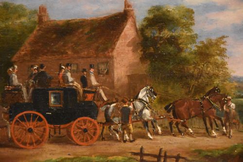 OIL PAINTING PAIR BY HERBERT ST JOHN JONES COACHING SCENES - ADDITIONAL PHOTO 3
