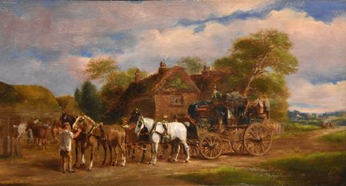 OIL PAINTING PAIR BY HERBERT ST JOHN JONES COACHING SCENES - ADDITIONAL PHOTO 5