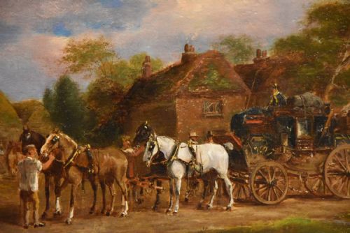 OIL PAINTING PAIR BY HERBERT ST JOHN JONES COACHING SCENES - ADDITIONAL PHOTO 6