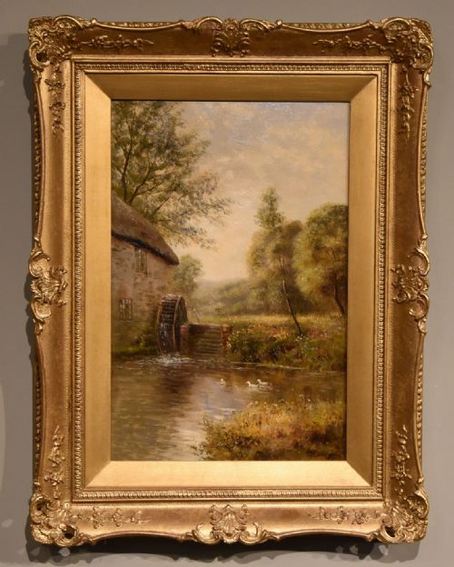 OIL PAINTING BY JOHN BONNY SWANS ON THE WATER DUCKS ON THE MILL - ADDITIONAL PHOTO 1