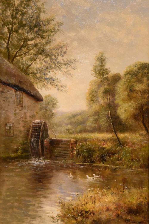 OIL PAINTING BY JOHN BONNY SWANS ON THE WATER DUCKS ON THE MILL - ADDITIONAL PHOTO 2