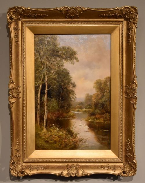 OIL PAINTING BY JOHN BONNY SWANS ON THE WATER DUCKS ON THE MILL - ADDITIONAL PHOTO 4