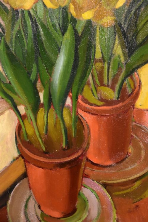 OIL PAINTING BY HARRY BARR YELLOW TULIPS - ADDITIONAL PHOTO 2