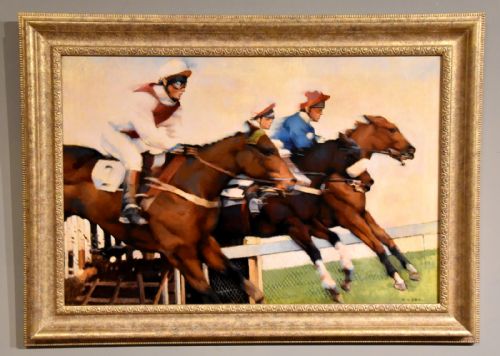 oil painting by william nassau taking a jump - CATEGORY: ANTIQUE ART - DATED 1960
