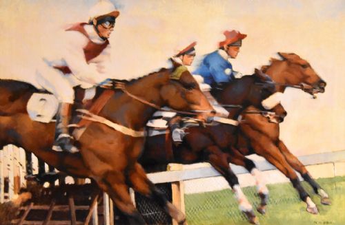 OIL PAINTING BY WILLIAM NASSAU TAKING A JUMP - ADDITIONAL PHOTO 1