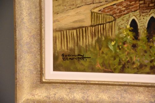 OIL PAINTING BY GODWIN BENNETT WINBOURNE FROM THE BRIDGE DORSET - ADDITIONAL PHOTO 2