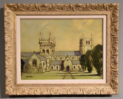 oil painting by godwin bennett the minister wimborne - CATEGORY: ANTIQUE ART - DATED 1930