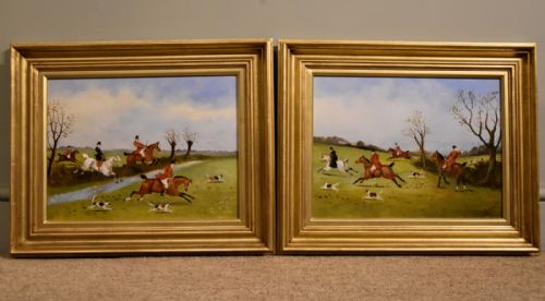 oil painting pair by philip h rideout tally ho - CATEGORY: ANTIQUE ART - DATED 19TH CENTURY