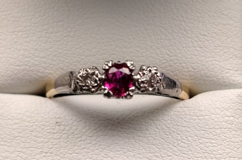 ART DECO 18CT DIAMOND PLATINUM RUBY RING - ADDITIONAL PHOTO 1