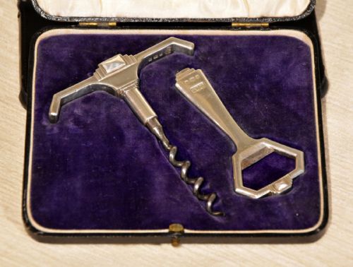 silver art deco corkscrew and bottle opener - CATEGORY: ANTIQUE SILVER - DATED 1930