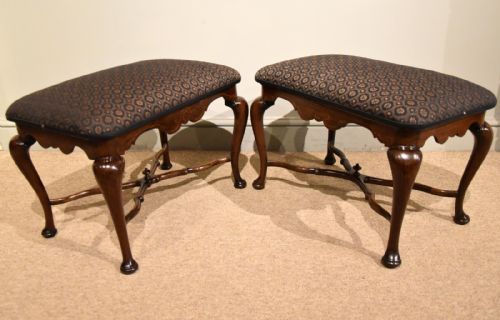 queen anne period walnut pair of footstools - CATEGORY: ANTIQUE STOOLS - DATED 18TH CENTURY