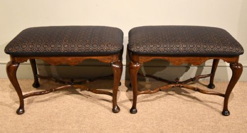 QUEEN ANNE PERIOD WALNUT PAIR OF FOOTSTOOLS - ADDITIONAL PHOTO 1