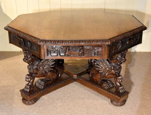 carved oak centre table by edwards and roberts - CATEGORY: ANTIQUE TABLES - DATED 1870