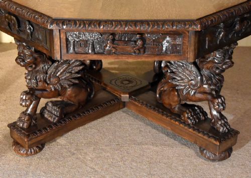 CARVED OAK CENTRE TABLE BY EDWARDS AND ROBERTS - ADDITIONAL PHOTO 1