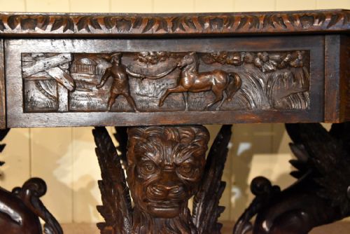 CARVED OAK CENTRE TABLE BY EDWARDS AND ROBERTS - ADDITIONAL PHOTO 5