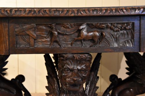 CARVED OAK CENTRE TABLE BY EDWARDS AND ROBERTS - ADDITIONAL PHOTO 6