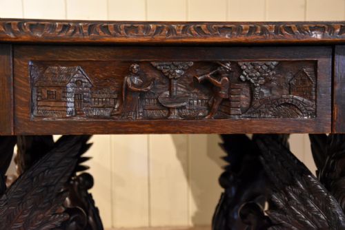CARVED OAK CENTRE TABLE BY EDWARDS AND ROBERTS - ADDITIONAL PHOTO 7