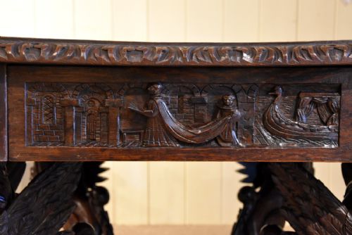 CARVED OAK CENTRE TABLE BY EDWARDS AND ROBERTS - ADDITIONAL PHOTO 9